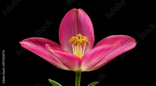 Tulip Blooming Against Black Background in Minimal Dramatic Macro Style