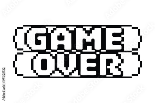 Pixel Art "Game Over" Text Black and White Retro Gaming Message Illustration