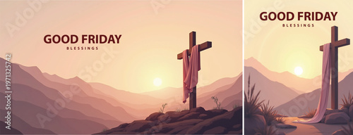 Elegant Good friday with cross background, Good friday holy week background for banner and social meida templat