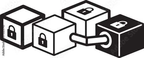 Security, protection, lock and key, cubes, icons, set of 4