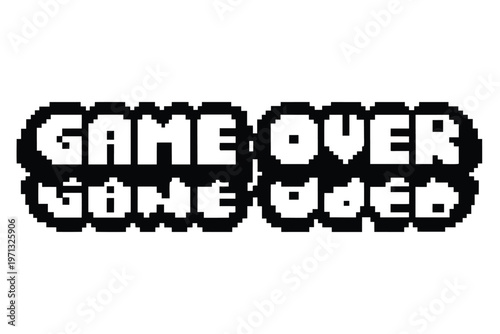 Pixel Art "Game Over" Text Black and White Retro Gaming Message Illustration