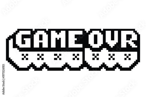 Pixel Art "Game Over" Text Black and White Retro Gaming Message Illustration