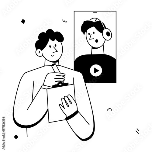 A doodle style illustration depicting an online class
