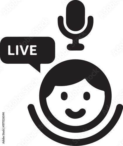 Live streaming icon, podcasting symbol, online broadcasting sign, social media graphics