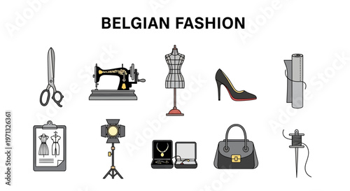 Belgian Fashion Industry Icons and Symbols.