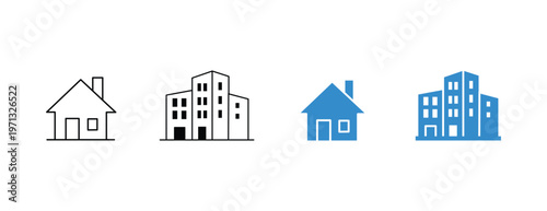 House and Apartment Building Icons Set