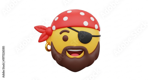 Cheerful 3D Pirate Emoji with Eyepatch and Bandana
