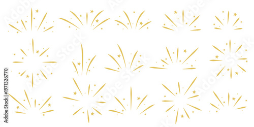 Rays, flashes with stars, motion set. Dynamic design elements, explosion, flying sparks, rays of light. Sketch style. Vector graphic