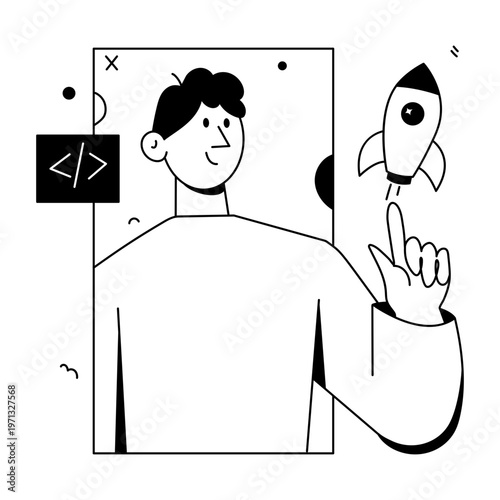 A doodle style illustration depicting an app startup
