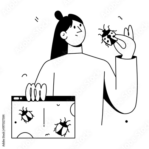 A hand drawn style illustration showing a bug error
