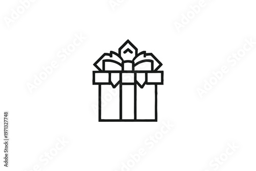 Pixel Art Gift Box Icon Black and White Retro Silhouette for Celebrations and E-commerce