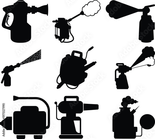 fogger machine vector silhouette set
