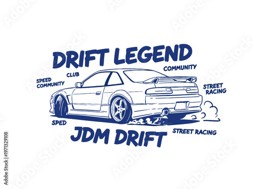 Drift legend car print design.. JDM drift speed racing artwork.. Street racing graphic.. Fast wheels.. Car print design for apparel.