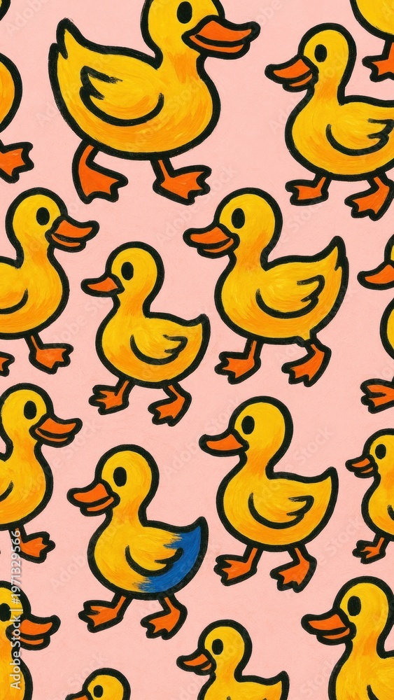 Naklejka premium Playful ducks on pink mobile wallpaper