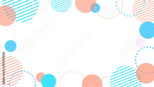 赤とターコイズのコントラストが映えるメンフィス風フレーム背景 ポップで目立つ円装飾のバナーデザイン素材 16:9 横長