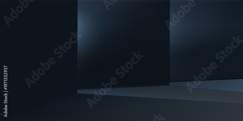 Interior dark room, hangar with concentrate wall and floor, fog and mist environment. 3d render.