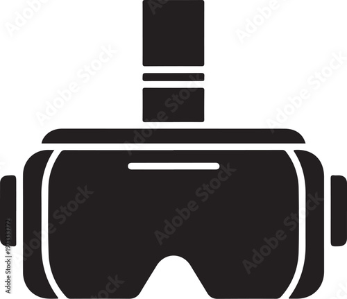Virtual reality headset icon, VR goggles symbol, black and white illustration, technology concept