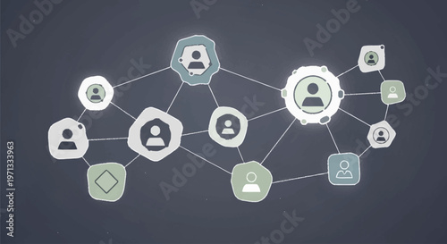Abstract network of interconnected people icons representing social connections and community.