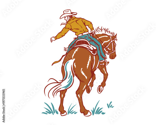 Retro style cowboy country a horse. Ideas for western rodeo. Cowboy graphic print. Western vintage artwork. T shirt print design.