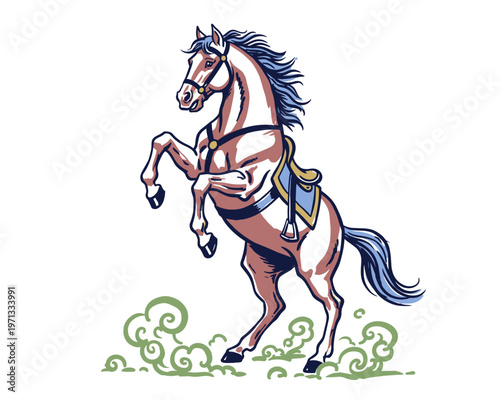 Retro style cowboy country horse. Western vintage artwork. Rodeo themed design. Horse graphic print. Stallion vector for apparel and sticker.