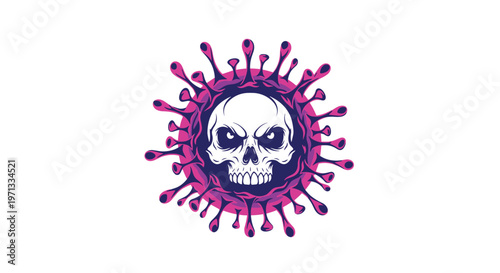 Deadly coronavirus cell with a human skull in the center representing the global health threat of a pandemic virus.
