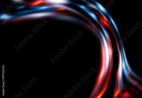Abstract light trails with red and blue neon glow, motion blur speed background on dark
