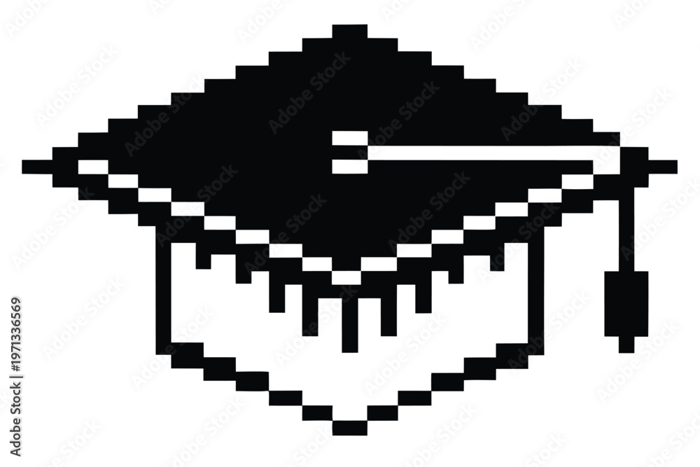 Obraz premium Graduation Cap Silhouette - Isolated Black and White Vector Graphic
