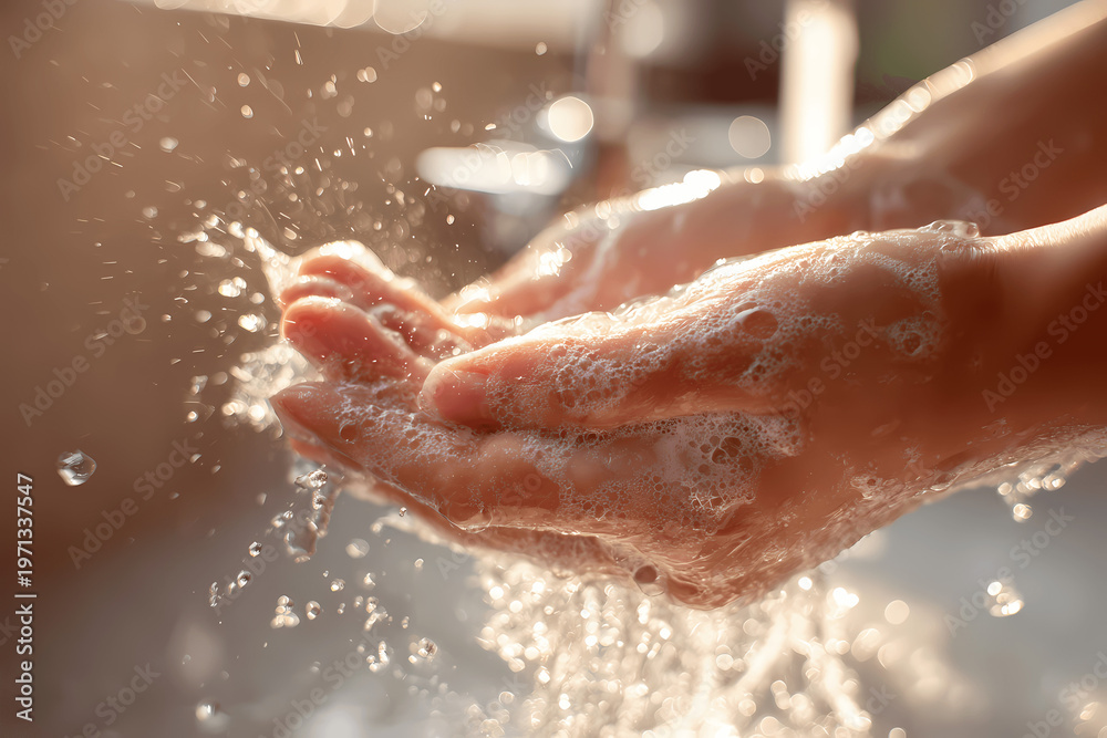 Fototapeta premium Close Up of Person Washing Hands with Soap