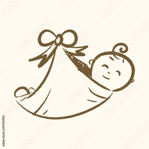 Handdrawn sketch of an baby swaddle logo