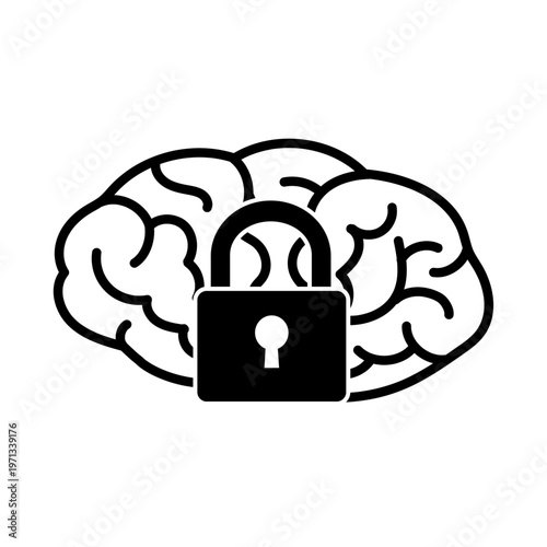 脳と南京錠のアイコン ― 思考のブロック