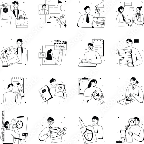 Set of Working Hand Drawn Style Illustrations 
