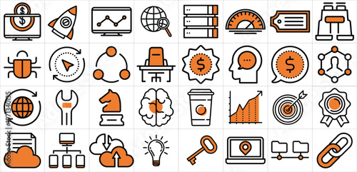 Business and Technology Icons: Finance, Strategy, and Innovation