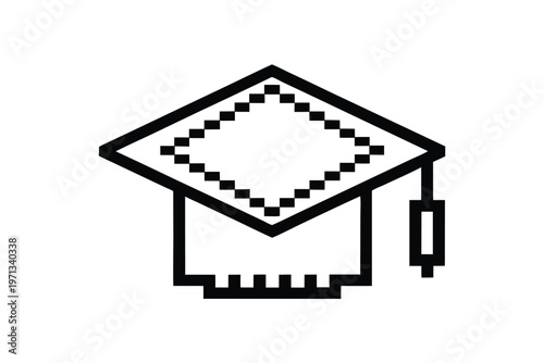 Isolated black and white silhouette of a graduation cap, representing higher education