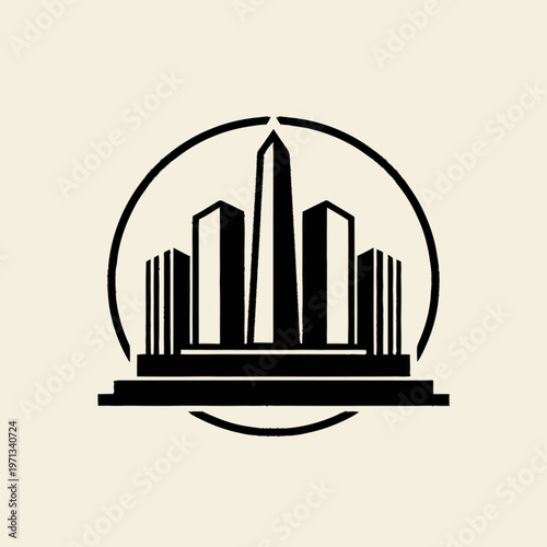 Modern city skyline abstract vector icon. Urban cityscape illustration with tall buildings and skyscrapers for business and architecture.