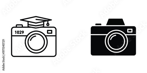 Contrast between academic achievement and photography equipment icons