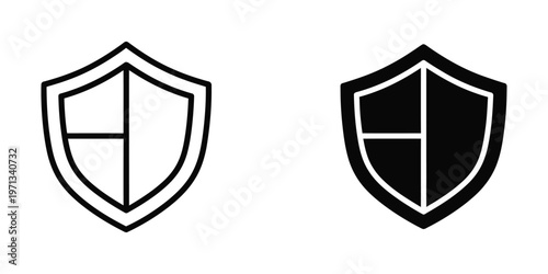 Comparison of traditional and modernized heraldic shields with a cross emblem design