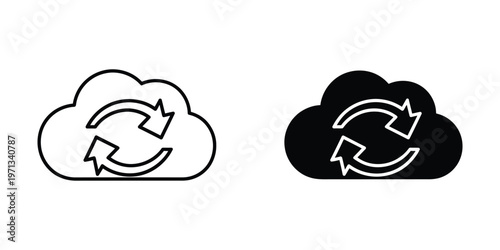 Contrast of cloud storage symbols with different color schemes and recycling arrows