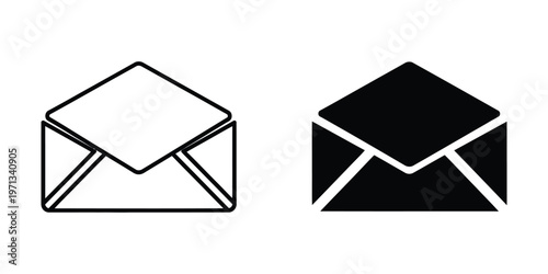Contrasting visual styles of an envelope icon in open and closed states with different color schemes