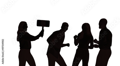 Four people are fighting with various objects isolated on transparent background, Vector