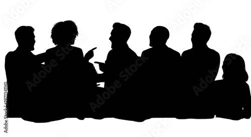 A group of people sitting around a table isolated on transparent background, Vector