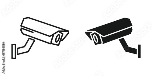 Comparison of two different styles of security surveillance cameras on brackets