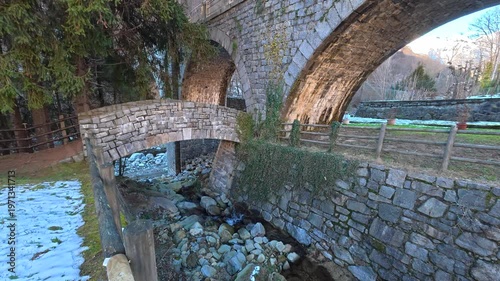 Beautiful old stone bridges at winter, Piedmont, north Italy