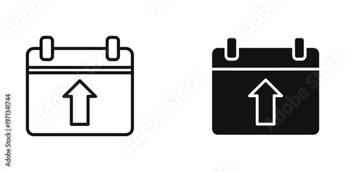 Contrast between light and dark calendar icons with upward arrows inside
