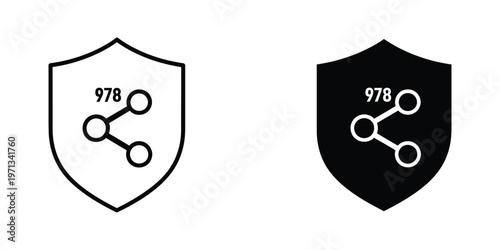 Contrasting shield designs featuring network node icons and number 978