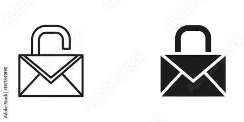 Comparison of secured and unsecured envelope icons with padlocks