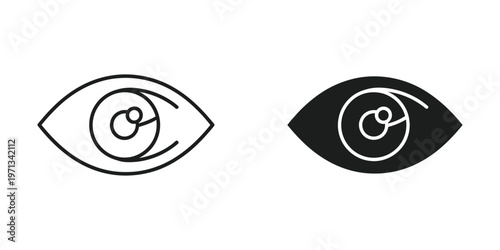 Contrast between a simple line drawing eye and a filled-in stylized eye with a spiral pupil