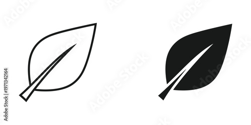 Comparison of an outlined leaf and a filled black leaf illustration