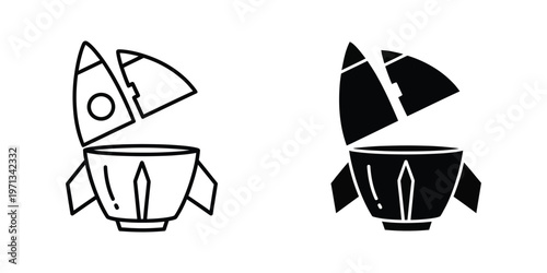 Creative illustration of a rocket emerging from a cup with contrasting styles