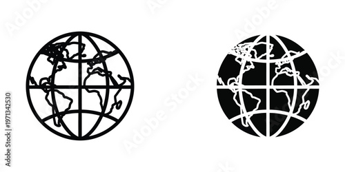 Contrasting globe designs with positive and negative space representations of earth maps