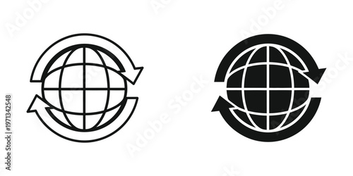 Contrast of earth globe depictions with and without rotation arrows